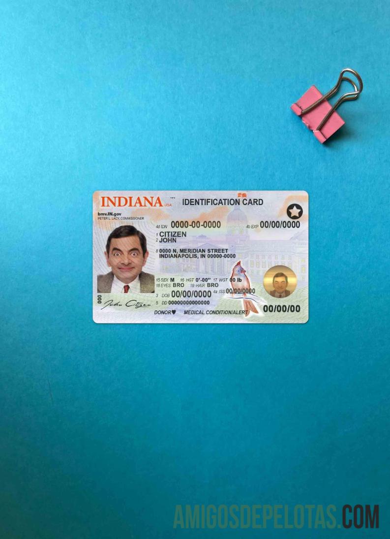 USA Indiana ID Card olhar de foto frente amostra
